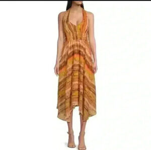 Taylor Halter V Neck Sleeveless Smocked Waist Dress